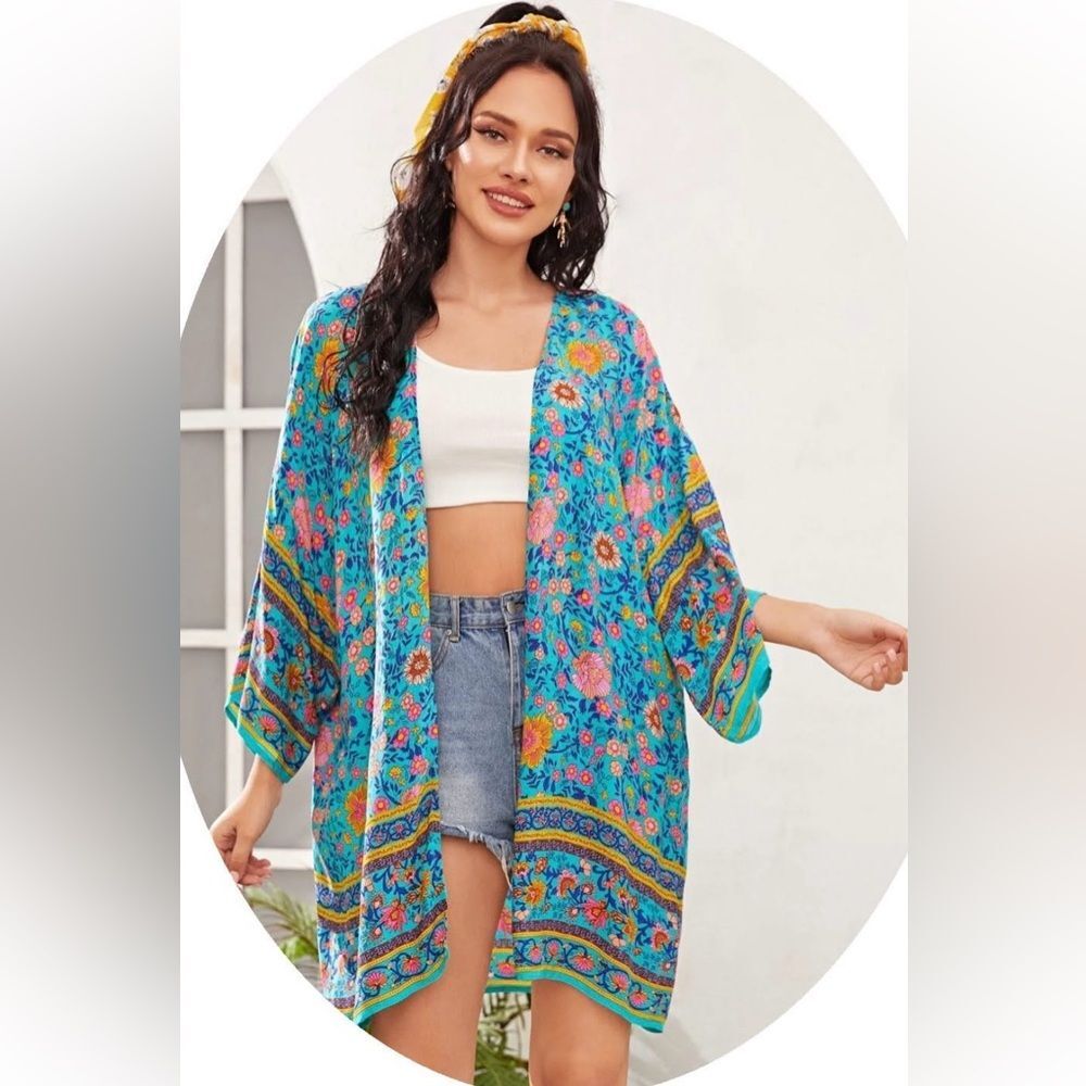 Open Front Floral Print Kimono Size XS